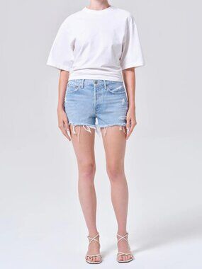 Agolde Parker Vintage Cut Off Denim Shorts Distressed Streetwear Blue - 28